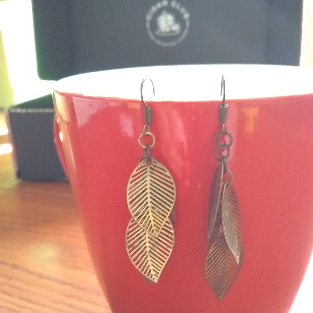 Earrings, look like brass leaves